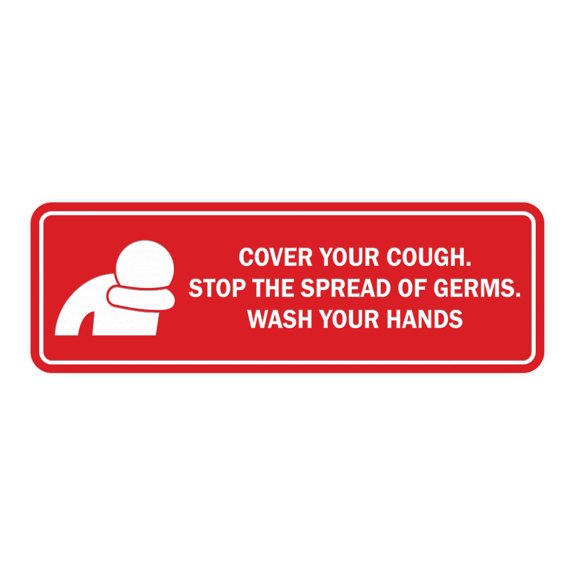 Standard Cover Your Cough. Stop the Spread Of Germs. Wash Your Hands Sign (Red) - Small 2"x6"