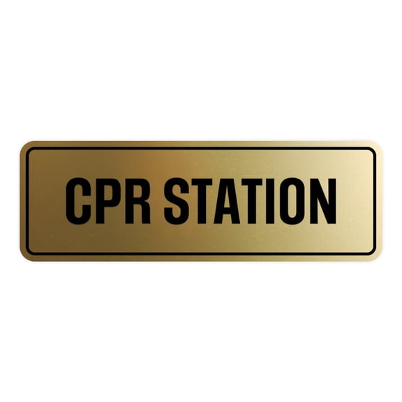 Standard Cpr Station Sign (Brushed Gold) - Medium 2-3/4" X 7"