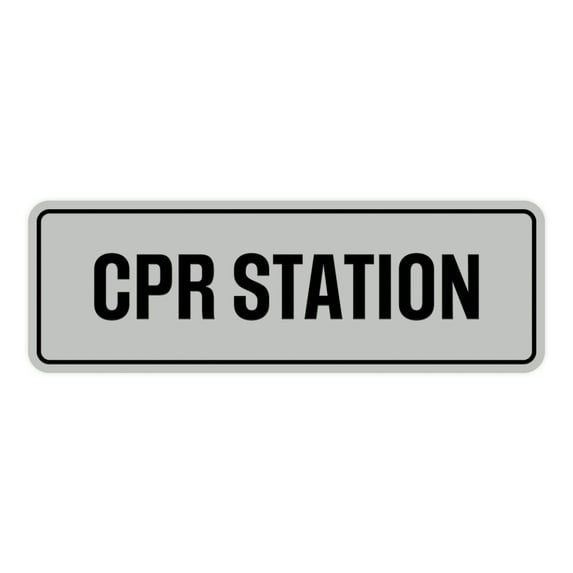 Standard Cpr Station Sign (Lt Gray) - Large 3" X 9"