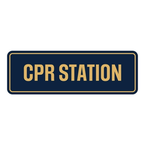 Standard Cpr Station Sign (Navy Blue/Gold) - Medium 2-3/4" X 7"