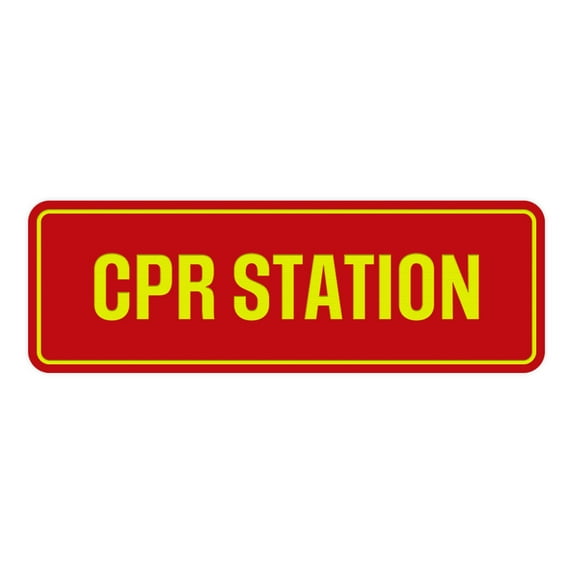 Standard Cpr Station Sign (Red/Yellow) - Large 3" X 9"