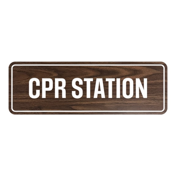 Standard Cpr Station Sign (Walnut) - Small 2" X 6"