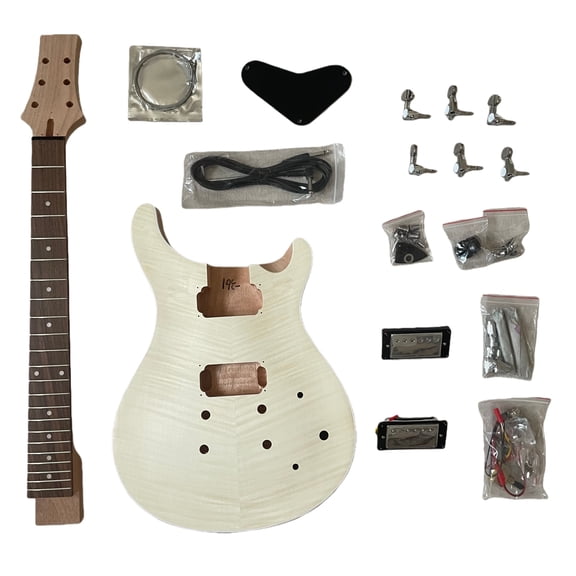 Standard DIY Electric Guitar Kit 22 Fret Flame Maple Veneer Body Dot Inlay