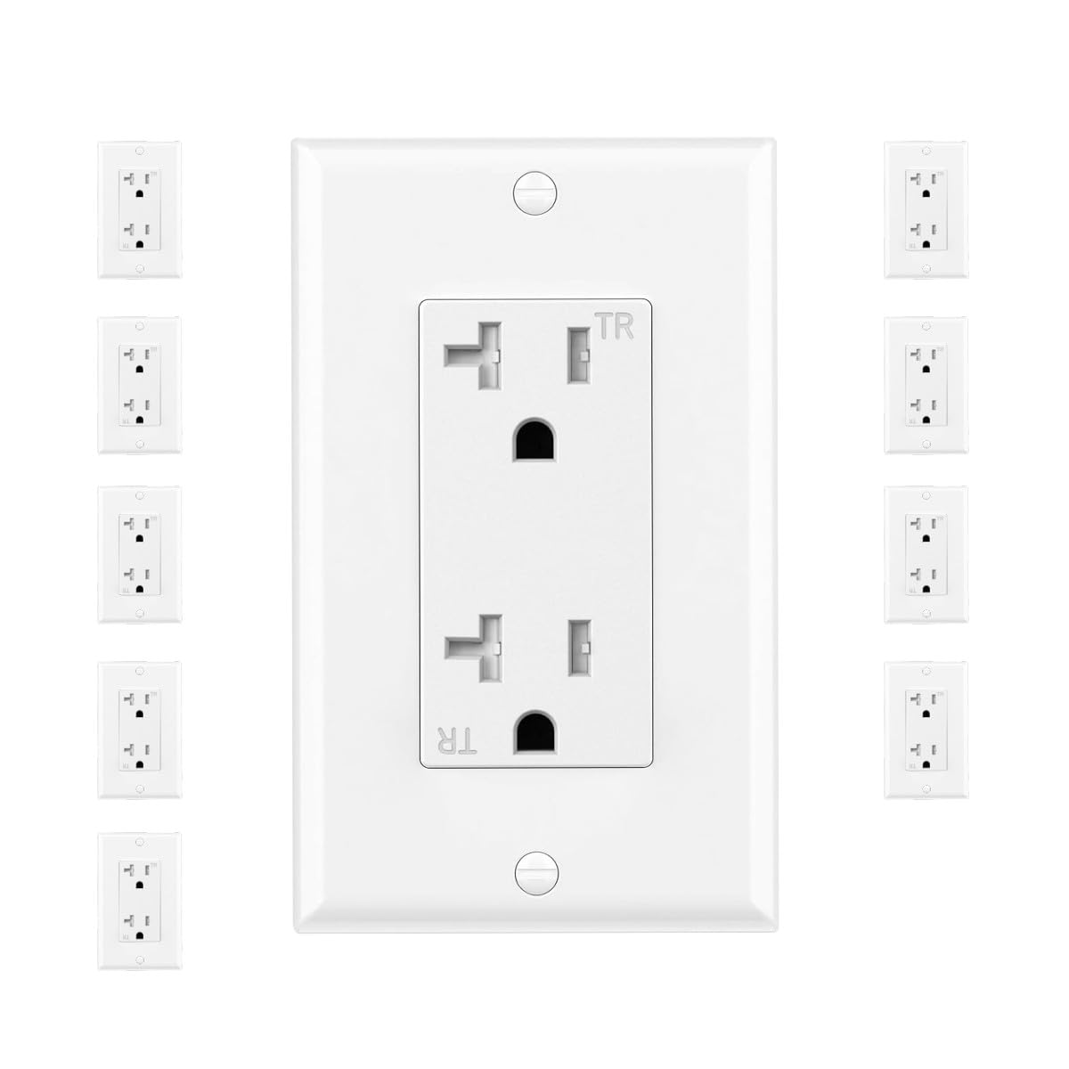 Standard Decorator Electrical Receptacle Outlet with Wall Plate Cover, Tamper Resistant(TR), Self-Grounding, UL Listed (10, White, 20A)
