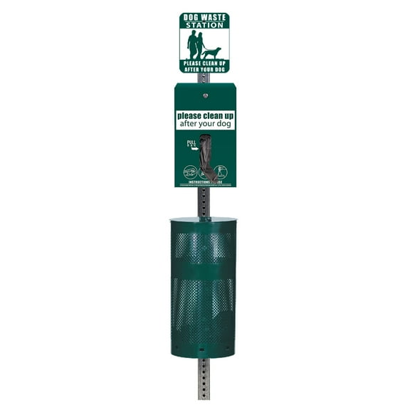 Standard Dog Waste Station / EZ_Tie Hanging Bag System (Matte Green)