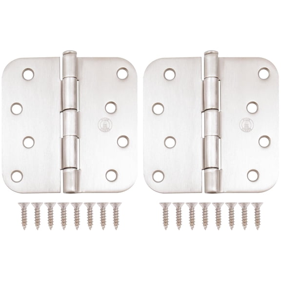 Stone Harbor Hardware 4" Door Hinges, 5/8" Radius Corner, Satin Nickel, 2-Pack