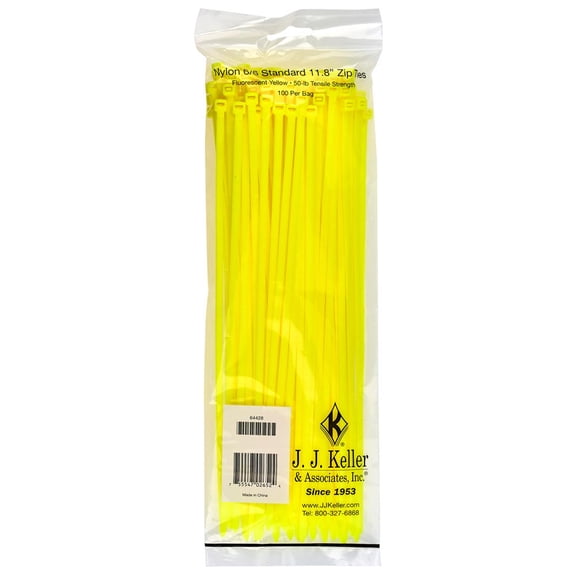 Standard-Duty Nylon Zip Ties 11 inch, Neon Yellow, 100-pk. - 50 lbs. Break Strength - Use Colored Zip Ties for Bundling Wires or Cables, Color ID Systems & More