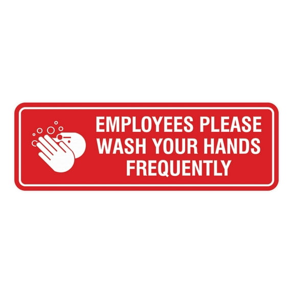 Standard Employees Please Wash Your Hands Frequently Sign (Red) - Medium 2-3/4" X 7"