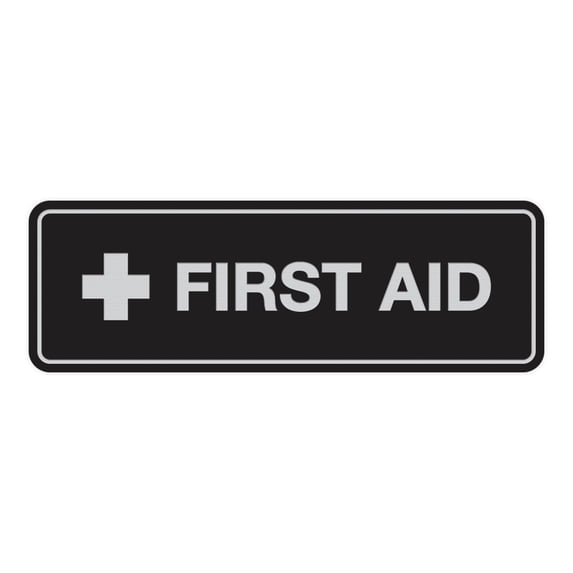 Standard First Aid Sign (Black / Silver) - Small
