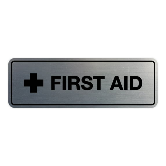 Standard First Aid Sign (Brushed Silver) - Large