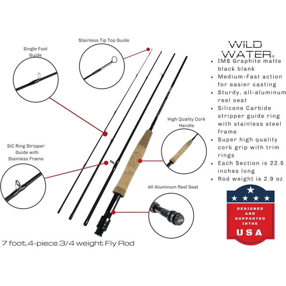 Standard Fly Fishing Combo Starter Kit, 3 or 4 Weight 7 Foot Fly Rod, 4-Piece Graphite Rod with Cork Handle, Accessories, Die Cast Aluminum Reel, Carrying Case, Fly Box Case & Fishing Flies