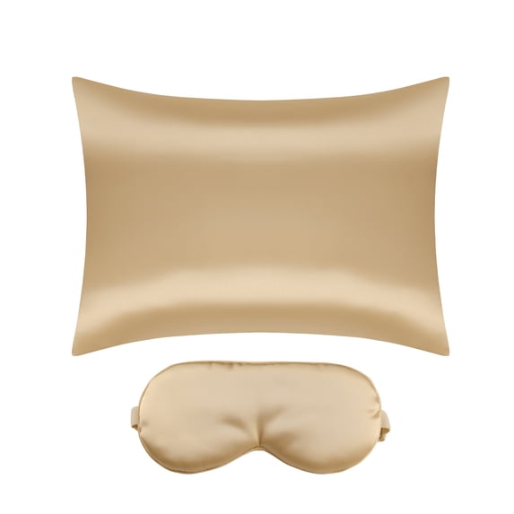 REGALWOVEN Satin Pillowcase Hidden Zipper with Sleep Eye Mask Standard Gold