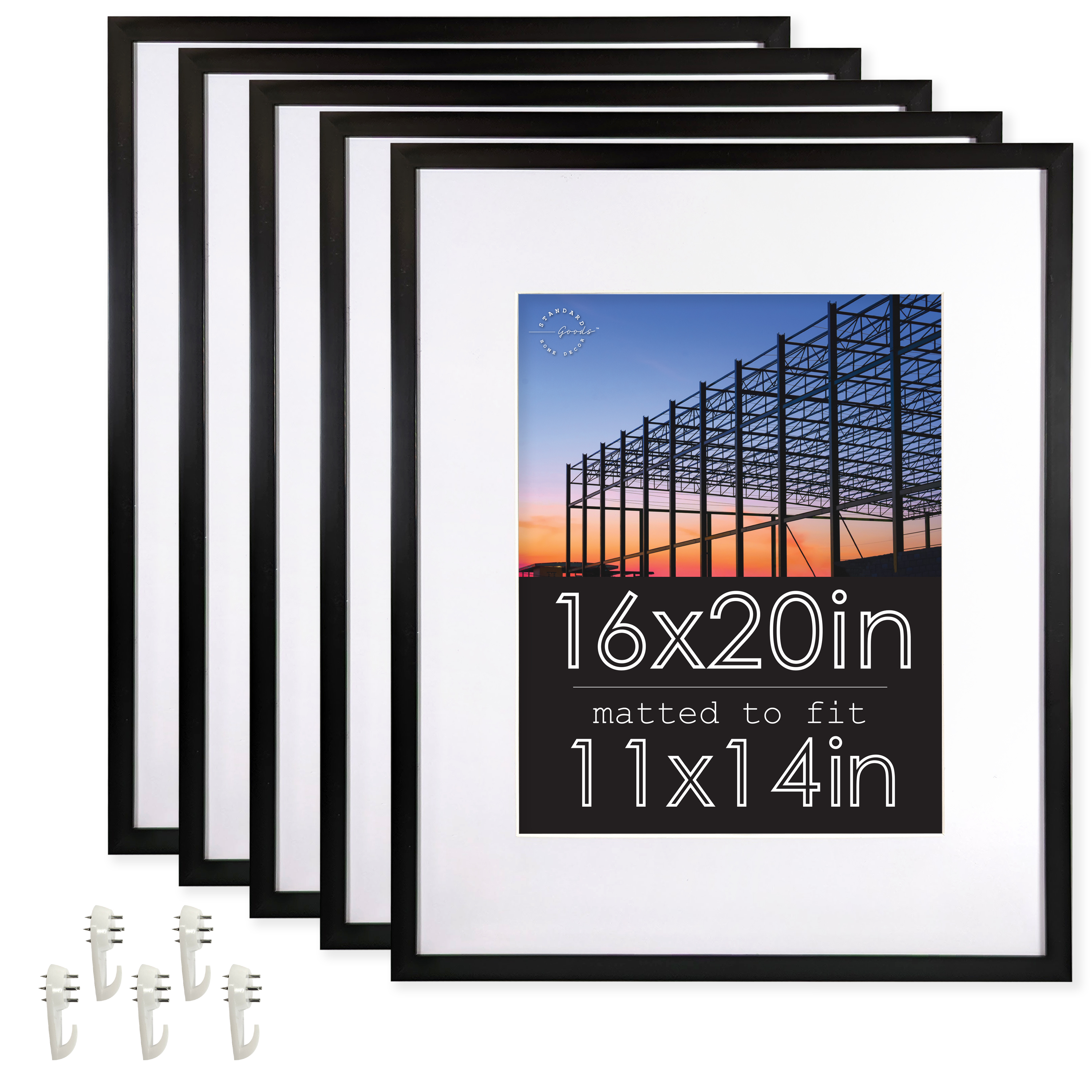 Standard Goods Home Décor Linear Picture Frame 5-Pack, Black for Wall or Table, Horizontal or Vertical Display (16x20)