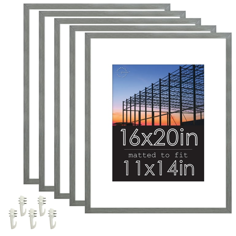 Standard Goods Home Décor 16x20 Matted to 11x14 Grey Linear Picture Frame,  5-Pack for Wall Display.