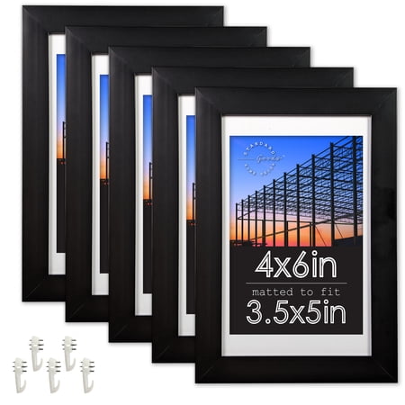 Standard Goods Home Décor 4x6 Matted to 3.5x5 Black Linear Picture Frame, 5-Pack for Wall or Table Display.