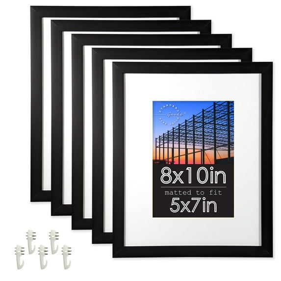 Standard Goods Home Décor 8x10 Matted to 5x7 Black Linear Picture Frame, 5-Pack for Wall or Table Display.