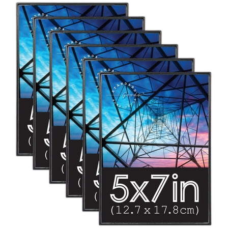 Standard Goods Home Decor 5x7 inch Black Front Loading Frame, 6-Pack for Wall or Table Display