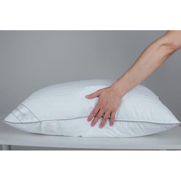 Standard Goose Feather Down Pillow, 100% Soft Cotton Cover Bed Pillow for Sleeping Standard Size (20X26IN) Stripe White 1 Pack