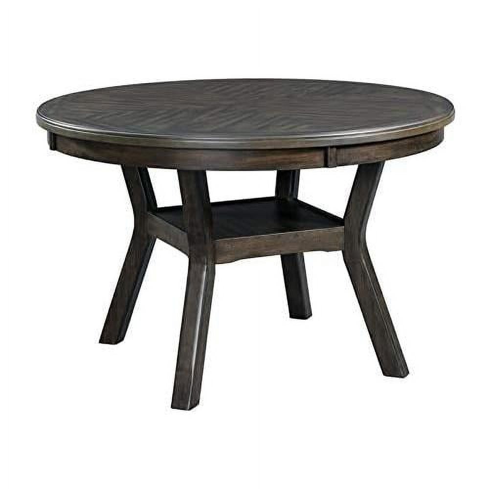 Transitional Walnut Round Wood Dining Table with Storage Shelf