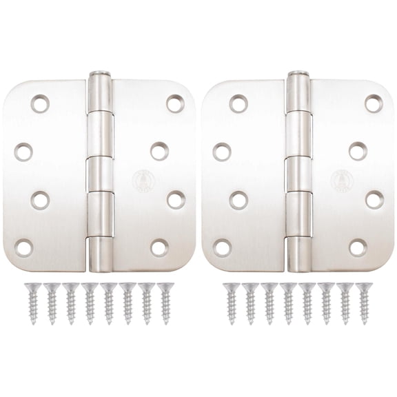 Stone Harbor Hardware 4" Door Hinges, 5/8" Radius Corner, Satin Stainless Steel, 2-Pack