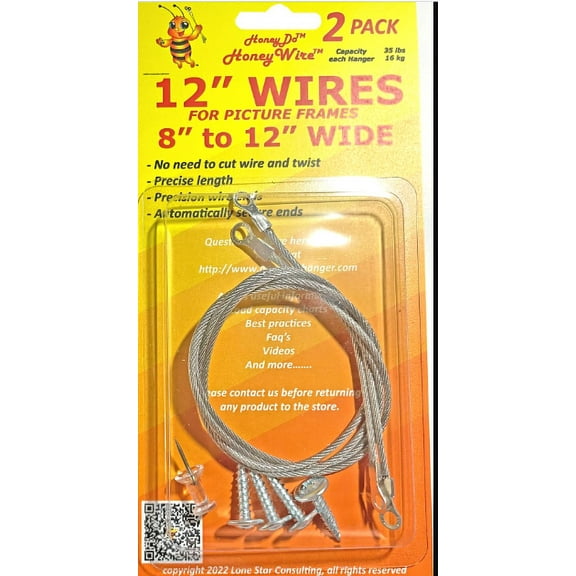 Standard HoneyWire 2 Pack 12" Precision Picture Hanging Wire for frames 8" to 12" wide