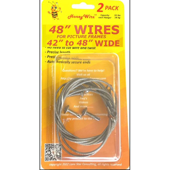Standard HoneyWire 2 Pack 48" Precision Picture Hanging Wire for frames 42" to 48" Wide