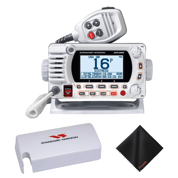 Standard Horizon GX1800GW Compact Fixed Mount VHF with GPS - White, Dust Cover & Cleaning Cloth Kit