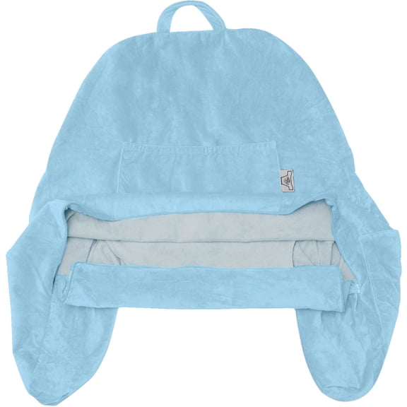 Standard+ Husband Pillow Sky Blue Cover MicroPlush Fiber Case, Soft Easy-Care & Wash Fabric Designed, Generous Back & Side Pockets - Big Long Zipper for Remove, A Perfect Fit for Your Reading Bed Rest