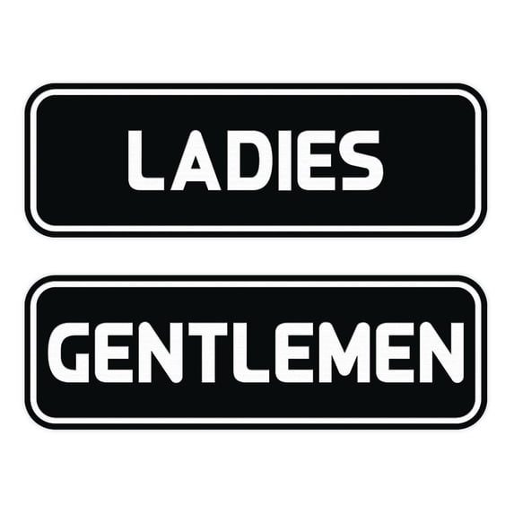 Standard Ladies Gentlemen Restroom Sign Set - Black Large 3" X 9"