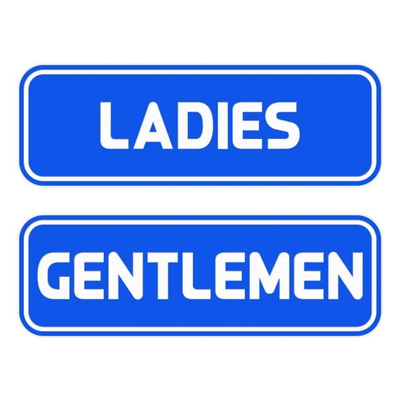 Standard Ladies Gentlemen Restroom Sign Set - Blue Small 2" X 6"
