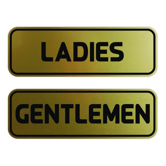 Standard Ladies Gentlemen Restroom Sign Set - Brushed Gold Small 2" X 6"
