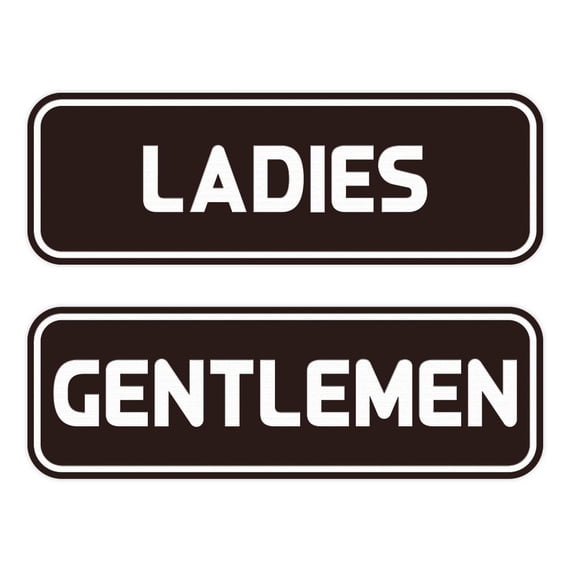 Standard Ladies Gentlemen Restroom Sign Set - Dark Brown Small 2" X 6"