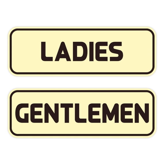 Standard Ladies Gentlemen Restroom Sign Set - Ivory / Dark Brown Medium 2-3/4" X 7"