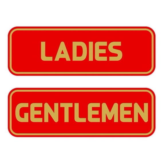 Standard Ladies Gentlemen Restroom Sign Set - Red / Gold Medium 2-3/4" X 7"