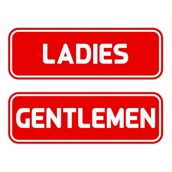 Standard Ladies Gentlemen Restroom Sign Set -Red Medium 2-3/4" X 7"