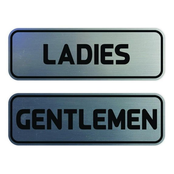 Standard Ladies Gentlemen Restroom Sign Set - Silver Small 2" X 6"