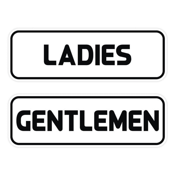 Standard Ladies Gentlemen Restroom Sign Set - White Large 3" X 9"