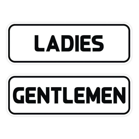 Standard Ladies Gentlemen Restroom Sign Set - White Small 2" X 6"
