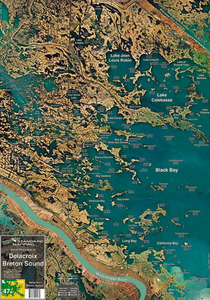 Standard Map M047 Laminated Breton Sound & Delacroix Island Fishing Map