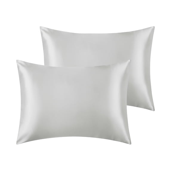 REGALWOVEN Set of 2 Satin Pillowcases for Hair and Skin with Envelope Closure Standard Light Grey