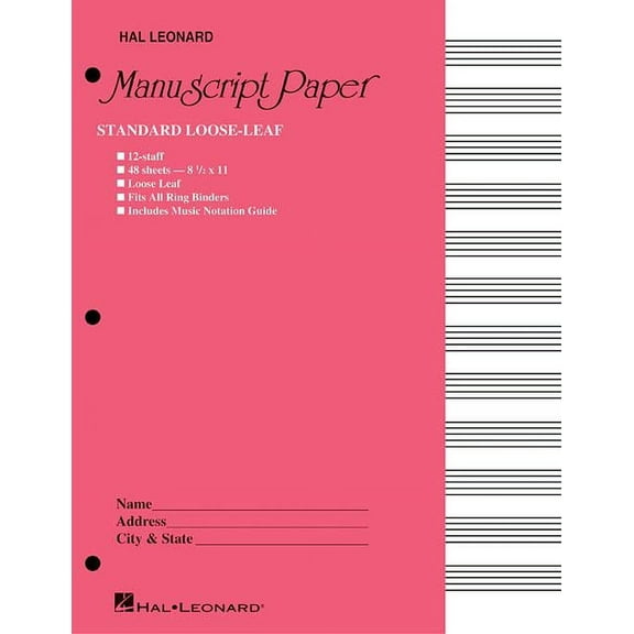 Standard Loose Leaf Manuscript Paper (Pink Cover) (Paperback)