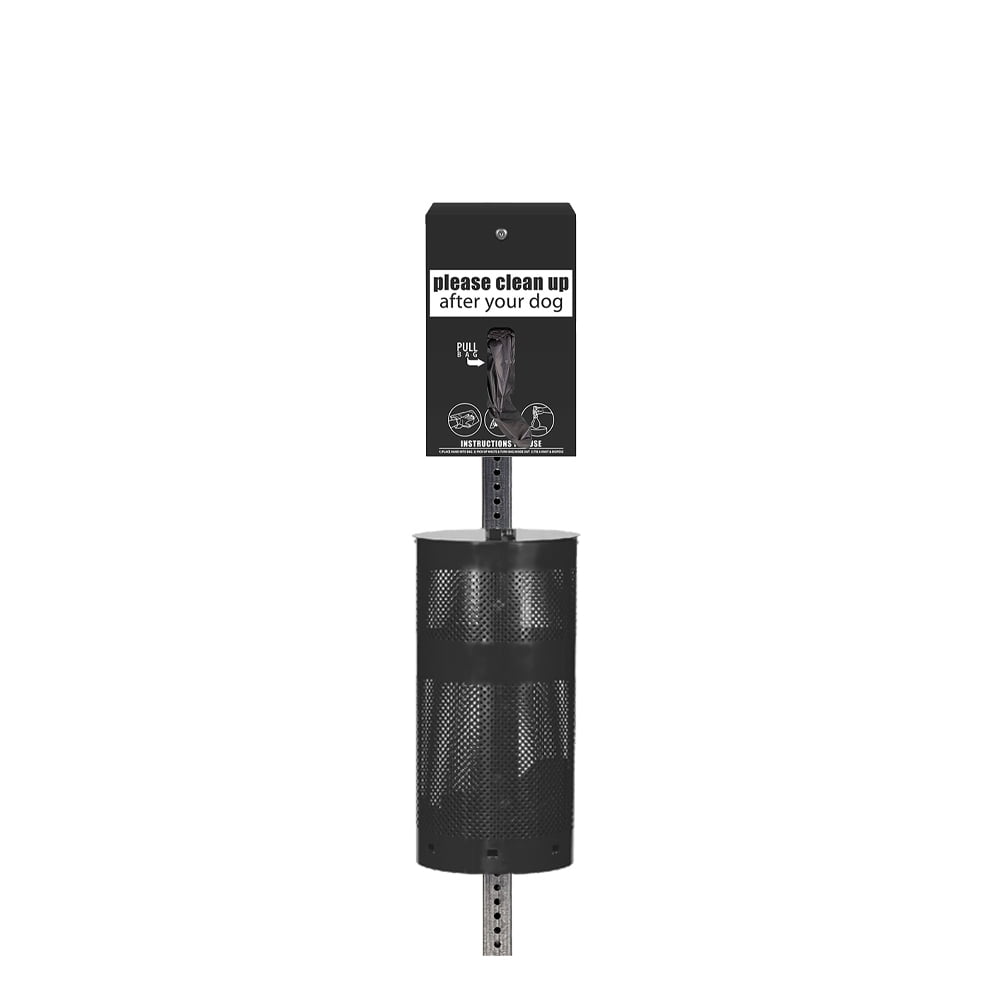 Standard Low Profile Dog Waste Station / EZ_Tie Hanging Bag System (Matte Black)