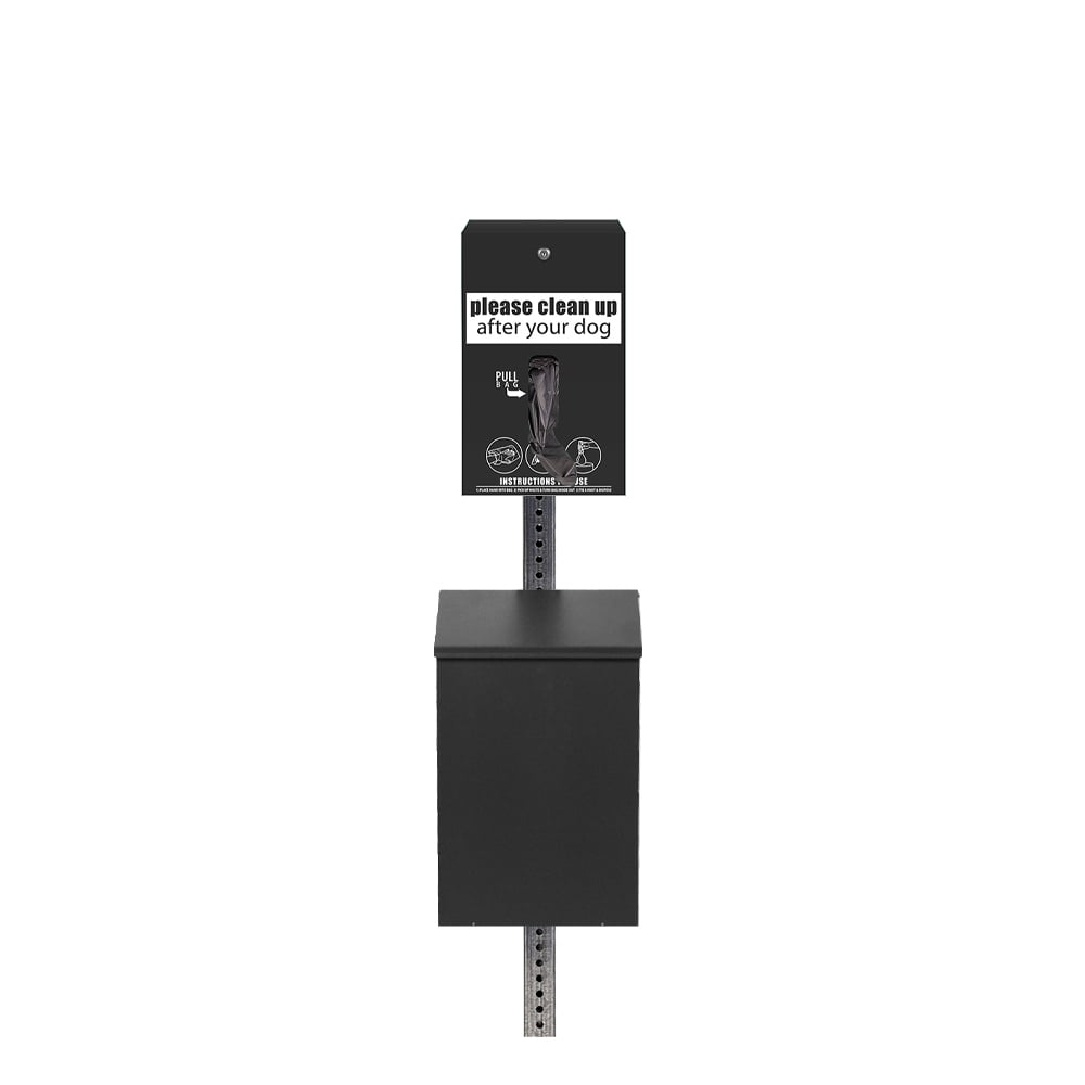 Standard Low Profile Dog Waste Station / EZ_Tie Hanging Bag System_Square Can(Matte Black)
