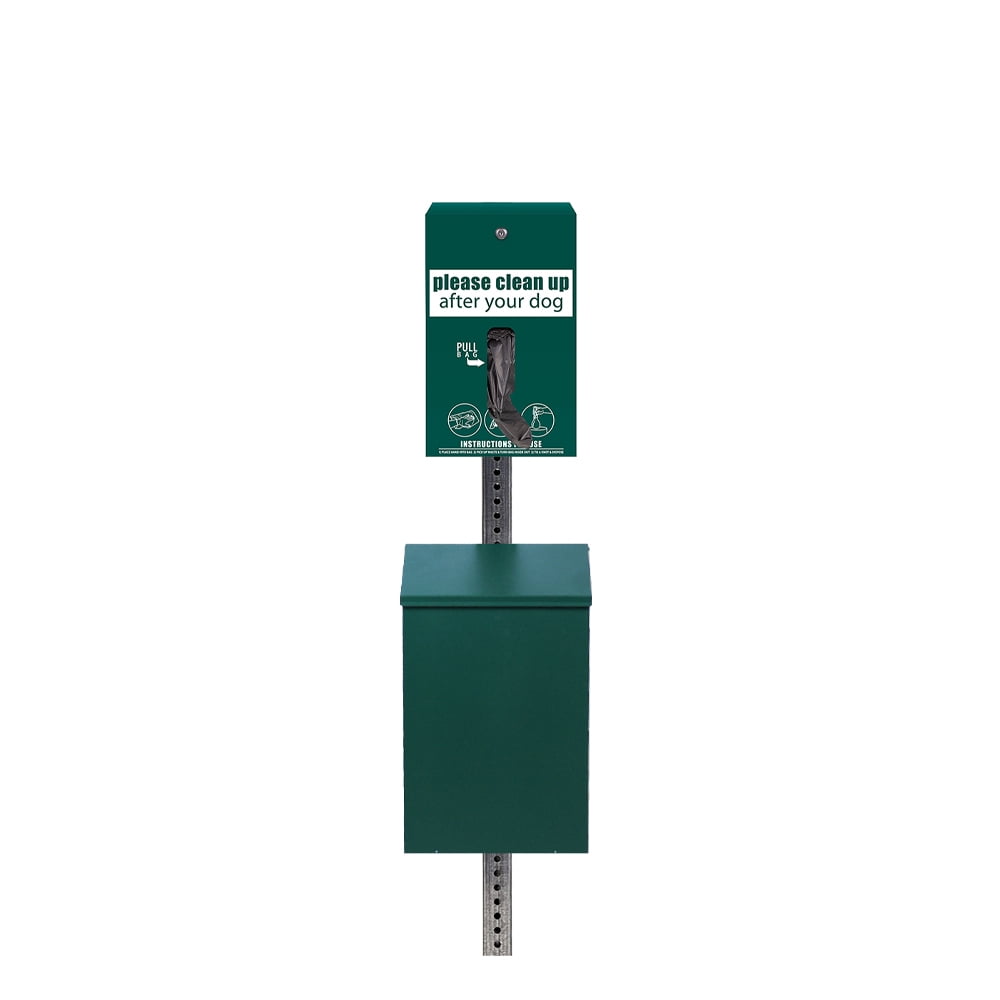 Standard Low Profile Dog Waste Station / EZ_Tie Hanging Bag System_Square Can(Matte Green)