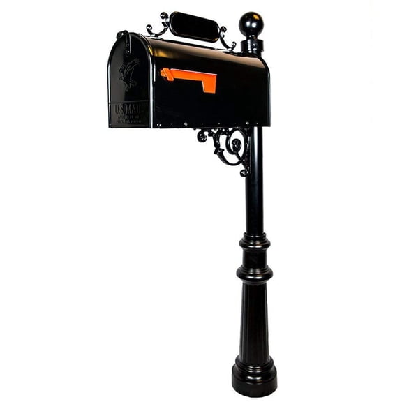 Standard Mailbox & Post  Black Rust Resistant Metal Mailbox System  Powder Coated Aluminum Base - Ball Finial