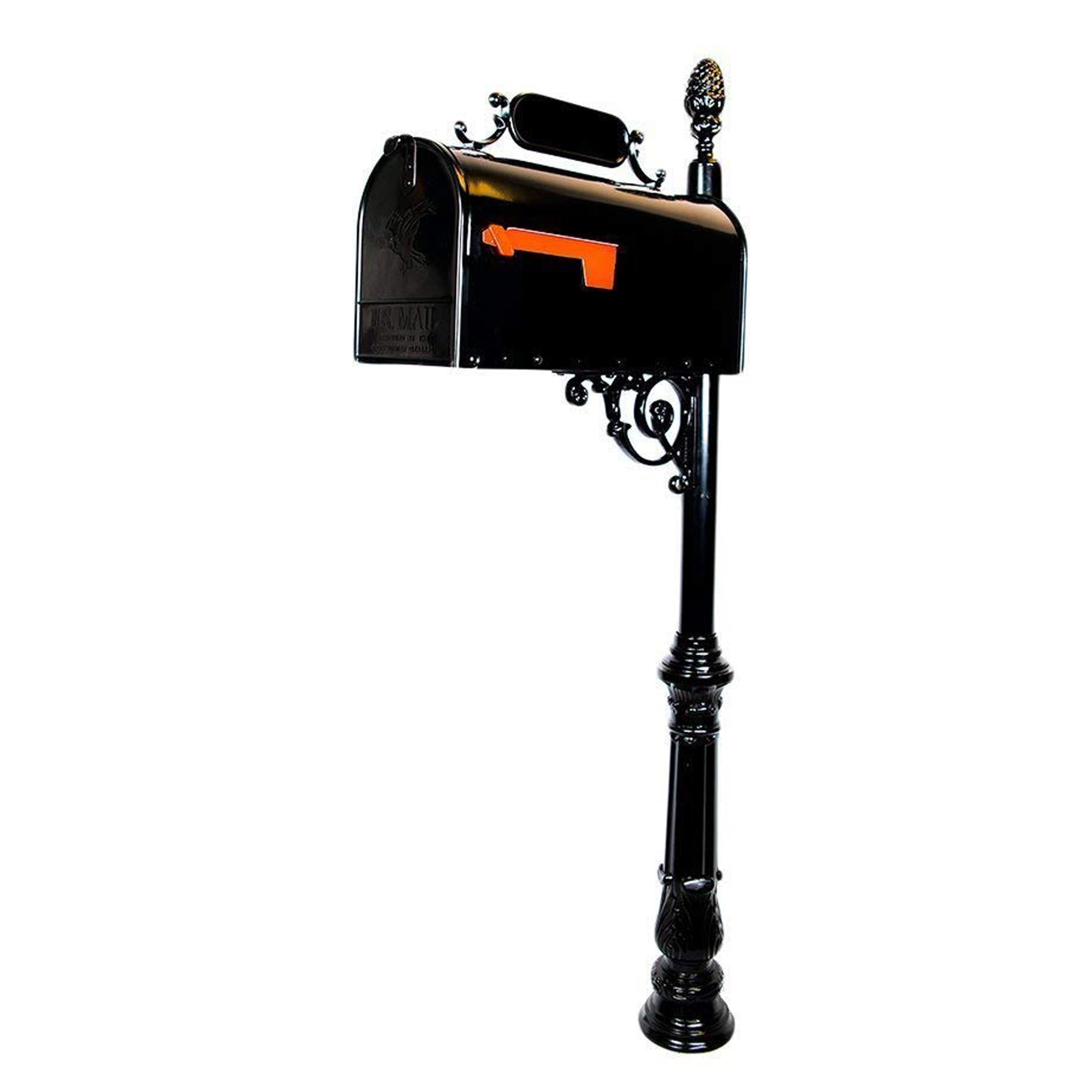 Black Aluminum Traditional Mailbox with Decorative Post and Plaque