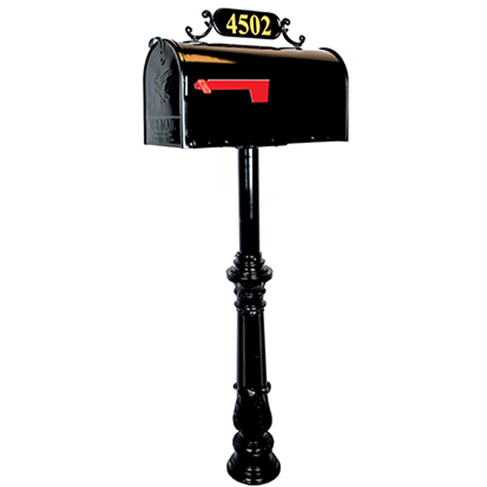 Standard Mailbox & Post System  Black Rust Resistant Mailbox  Includes Address Plaque, Mounting Hardware  Metal Mailbox with Decorative Post