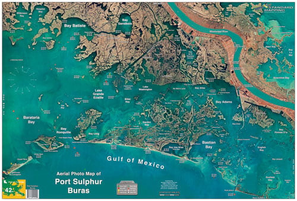 Standard Map M042 Laminated Port Sulphur To Buras Fishing Map
