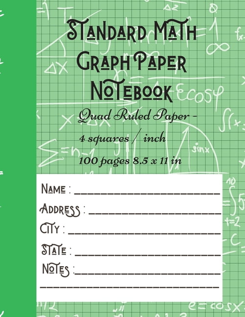 Standard Math Graph Paper Notebook Quad Ruled Paper 4 squares