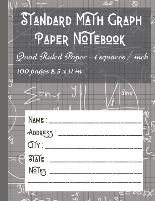 Standard Math Graph Paper Notebook Quad Ruled Paper 4 squares